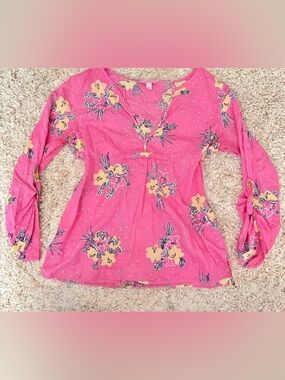 Lilly Pulitzer Pink Floral Long Sleeve Top Size Small